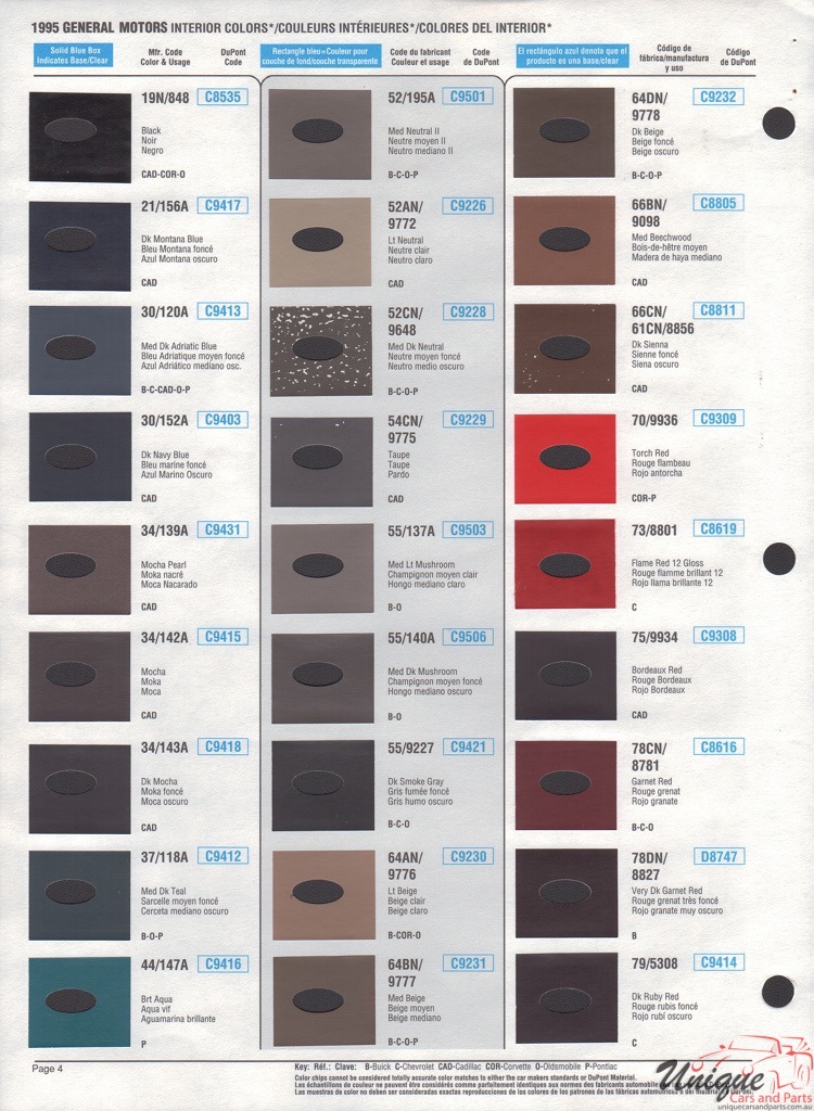 1995 General Motors Paint Charts DuPont 4